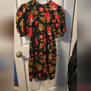 Vintage Dress!! Black and Red Puff Sleeve Sundress with Peter Pan Collar